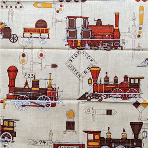Vintage Mid-Century‎ Train Fabric Remnant, 20" by 23" Steam Trains, Locomotives